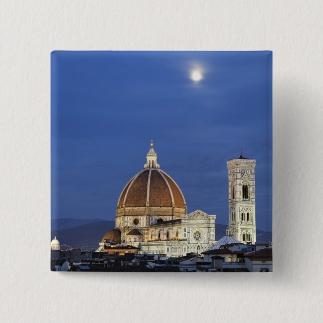 Moonrise and Florence Cathedral, Basilica di 2 Inch Square Button (Front)