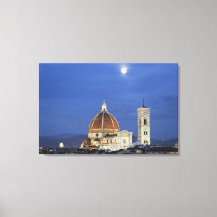 Moonrise and Florence Cathedral, Basilica di Canvas Print