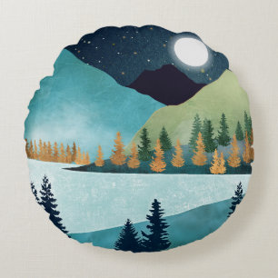 Moonrise Lake Round Pillow