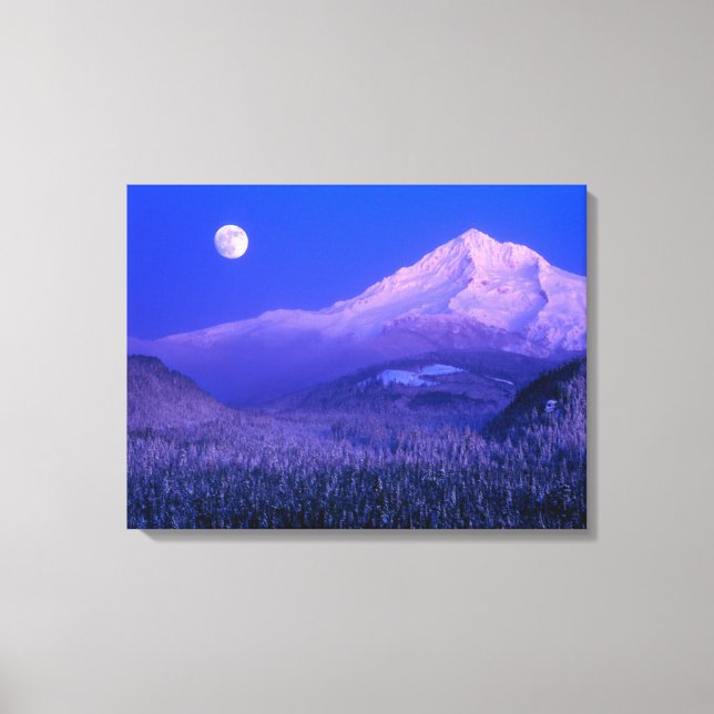 Moonrise Over Mt. Hood Oregon in Winter Canvas Print (Front)