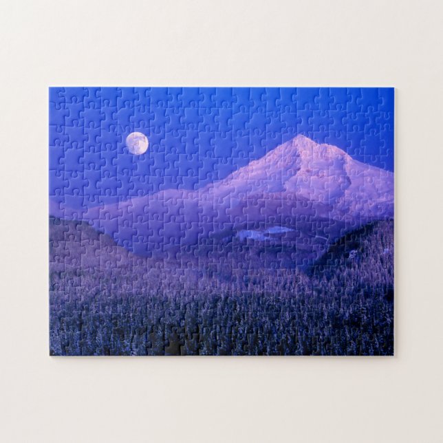 Moonrise Over Mt. Hood Oregon in Winter Jigsaw Puzzle (Horizontal)