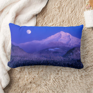 Moonrise Over Mt. Hood Oregon in Winter Lumbar Pillow