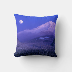 Moonrise over Mt Hood winter, Oregon Throw Pillow