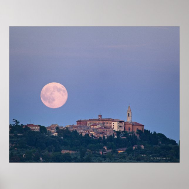 Moonrise over Pienza Poster (Front)