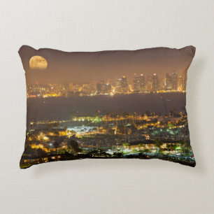 Moonrise over the San Diego skyline Accent Pillow