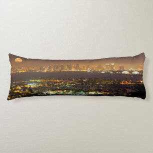 Moonrise over the San Diego skyline Body Pillow