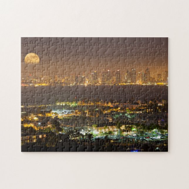 Moonrise over the San Diego skyline Jigsaw Puzzle (Horizontal)