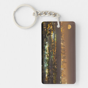 Moonrise over the San Diego skyline Keychain