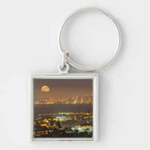 Moonrise over the San Diego skyline Keychain