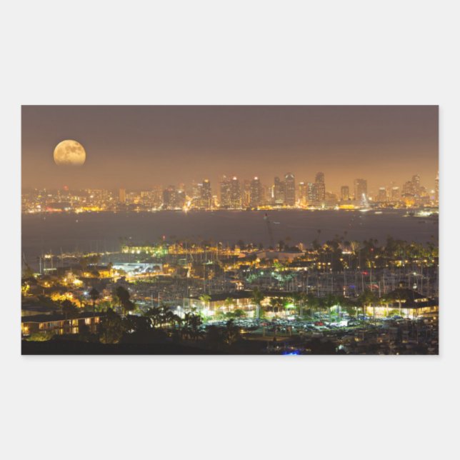 Moonrise over the San Diego skyline Sticker (Front)
