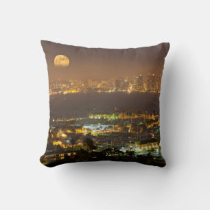 Moonrise over the San Diego skyline Throw Pillow