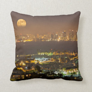 Moonrise over the San Diego skyline Throw Pillow