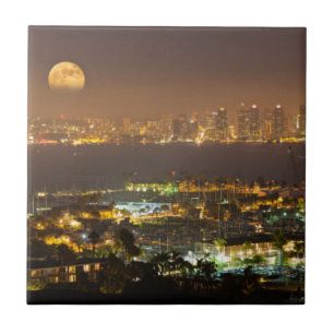 Moonrise over the San Diego skyline Tile