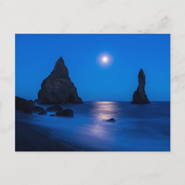 Moonrise Reflection | Iceland, Reynisdrangur Postcard (Front)