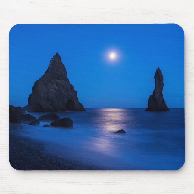 Moonrise reflection on ocean and sea stacks mouse pad (Front)