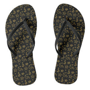 Moons and Stars Gold Pattern Flip Flops