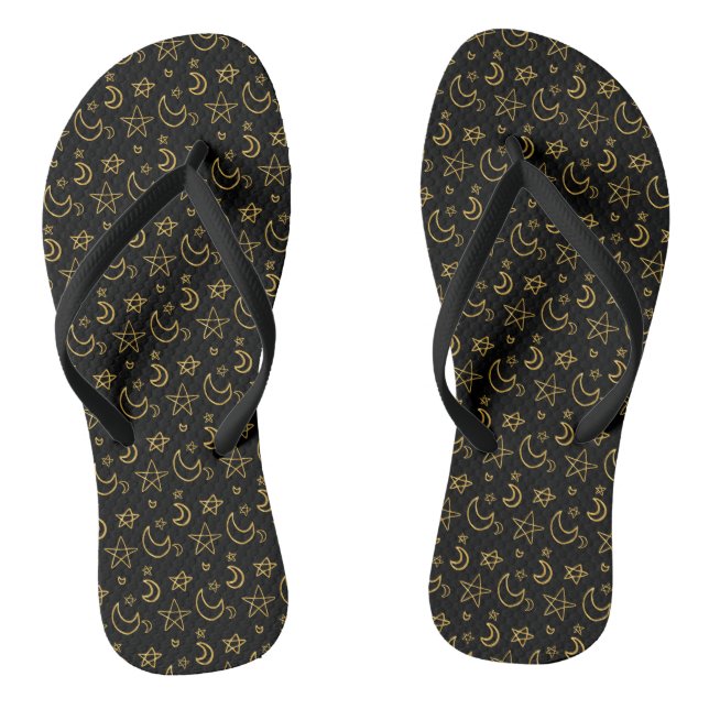 Moons and Stars Gold Pattern Flip Flops (Footbed)