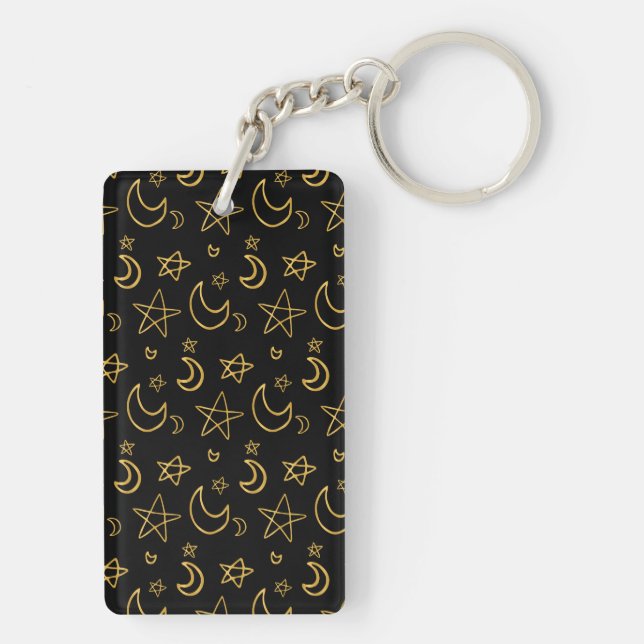 Moons and Stars Gold Pattern Keychain (Back)