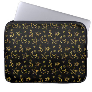 Moons and Stars Gold Pattern Laptop Sleeve