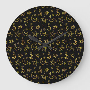 Moons and Stars Gold Pattern Large Clock
