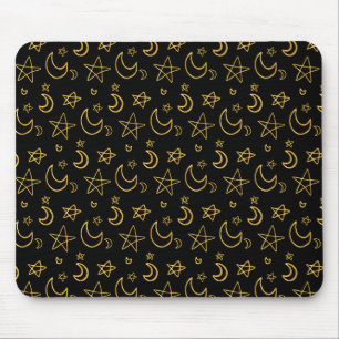 Moons and Stars Gold Pattern Mouse Pad