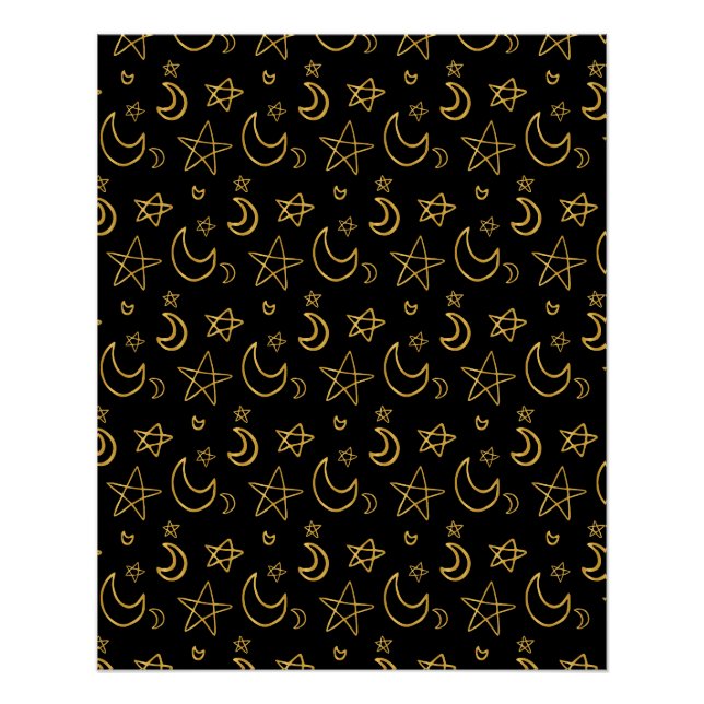 Moons and Stars Gold Pattern Poster (Front)