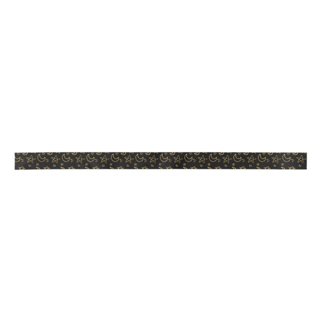Moons and Stars Gold Pattern Satin Ribbon (Front)