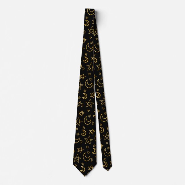 Moons and Stars Gold Pattern Tie (Front)