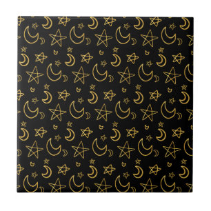 Moons and Stars Gold Pattern Tile