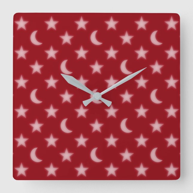 Moons and stars pattern square wall clock (Front)