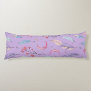 Moons, Flowers and Feathers Pastel Purple Body Pillow