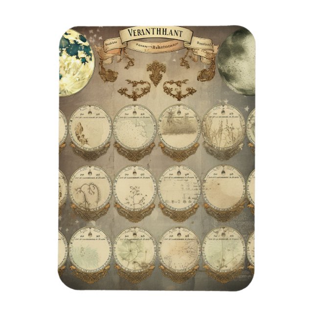 Moon's Mystique - Antique Phases of the Moon Calen Magnet (Vertical)