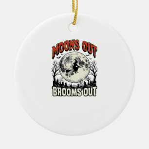 Moons Out Brooms Out Vintage Halloween Witch Desig Ceramic Ornament