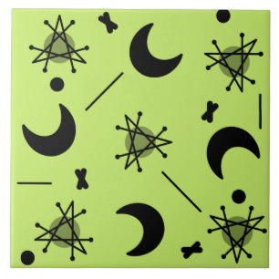 Moons & Stars Atomic Era Abstract Chartreuse Green Tile