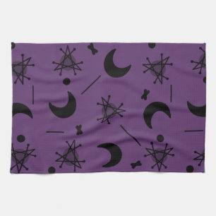 Moons & Stars Atomic Era Abstract Eggplant Purple Kitchen Towel