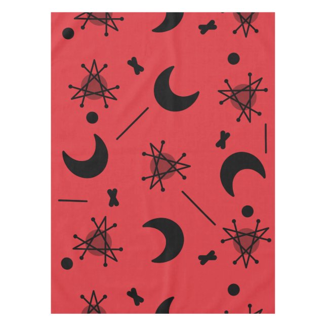 Moons & Stars Atomic Era Abstract Red Tablecloth (Front)