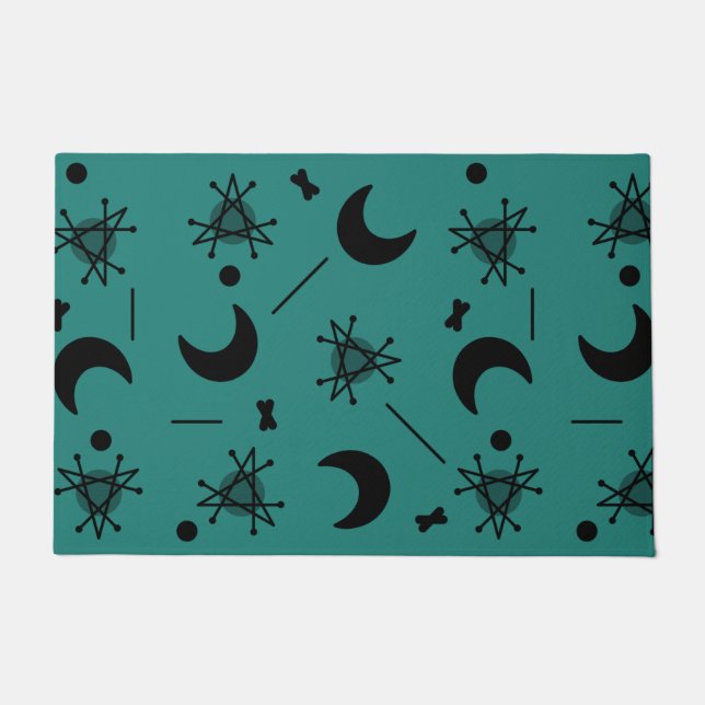 Moons & Stars Atomic Era Abstract Teal Doormat (Front)