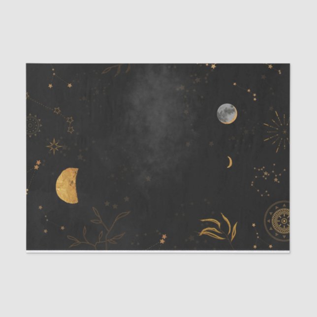 Moons stars constellation deep night sky decoupage tissue paper (Front)