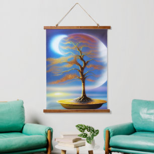 Moonscape bonsai hanging tapestry