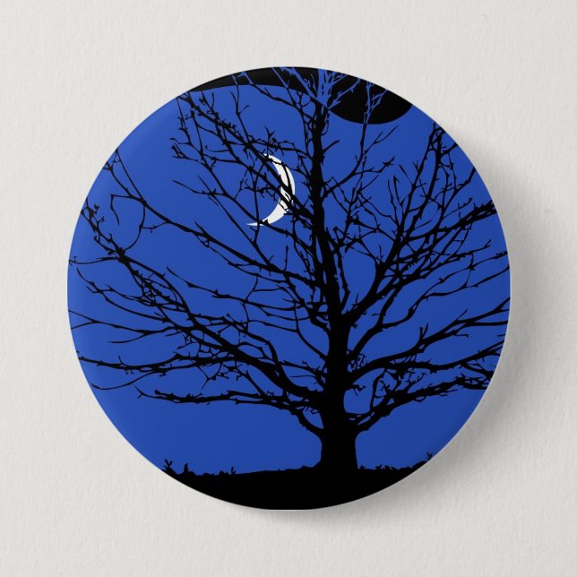 Moonscape in Cobalt Blue and Black 3 Inch Round Button (Front)