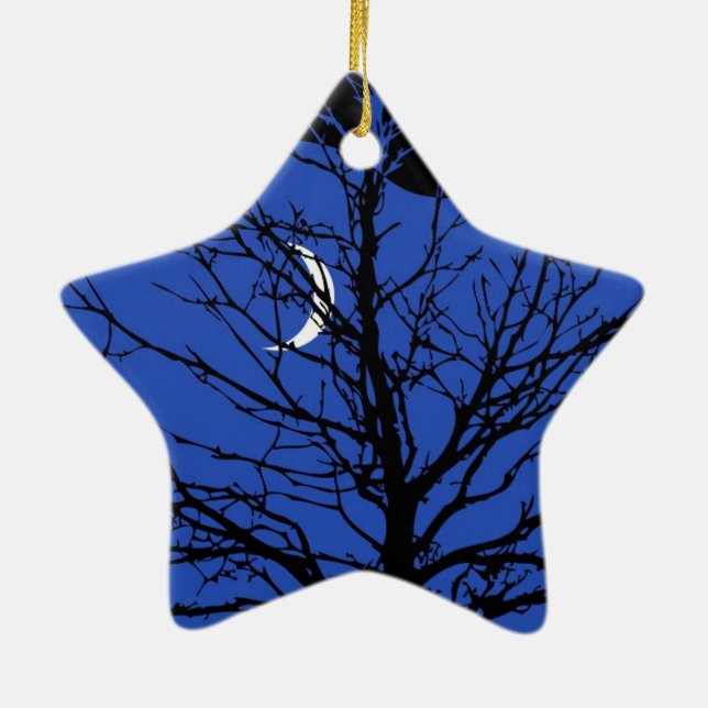 Moonscape in Cobalt Blue and Black Ceramic Ornament (Back)