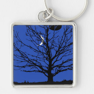 Moonscape in Cobalt Blue and Black Keychain