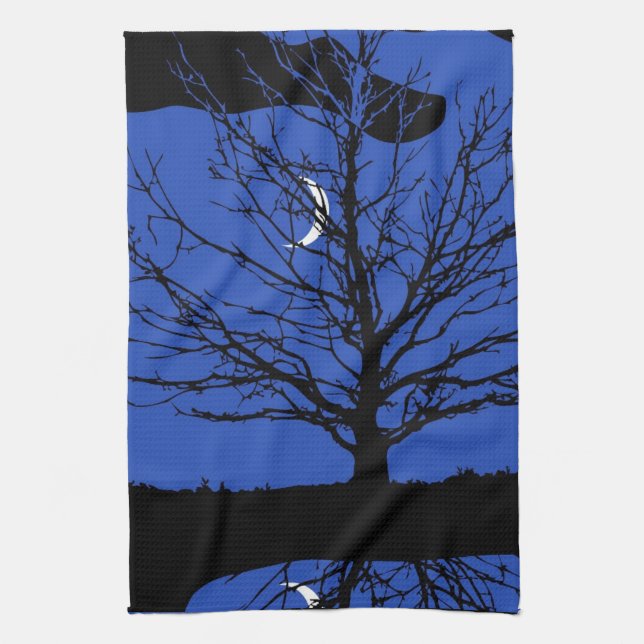 Moonscape in Cobalt Blue and Black Kitchen Towel (Vertical)