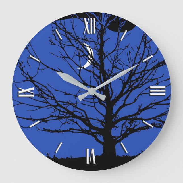 Moonscape in Cobalt Blue and Black Large Clock (Front)