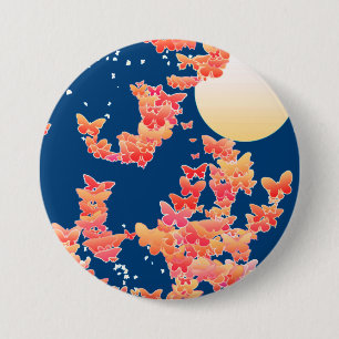 Moonscape with butterflies - coral, teal blue 3 inch round button