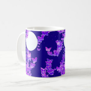 Moonscape with butterflies - lilac, dark blue coffee mug
