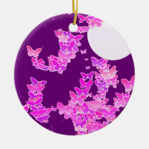 Moonscape with butterflies - orchid, amethyst ceramic ornament