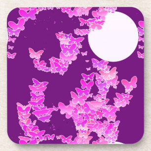 Moonscape with butterflies - orchid, amethyst coaster
