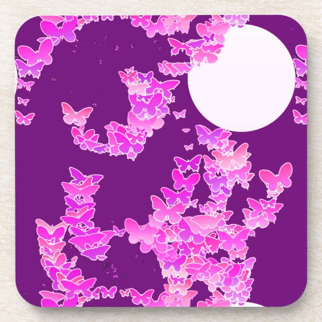 Moonscape with butterflies - orchid, amethyst coaster (Front)