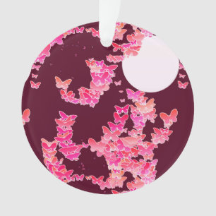 Moonscape with butterflies - pink, burgundy ornament